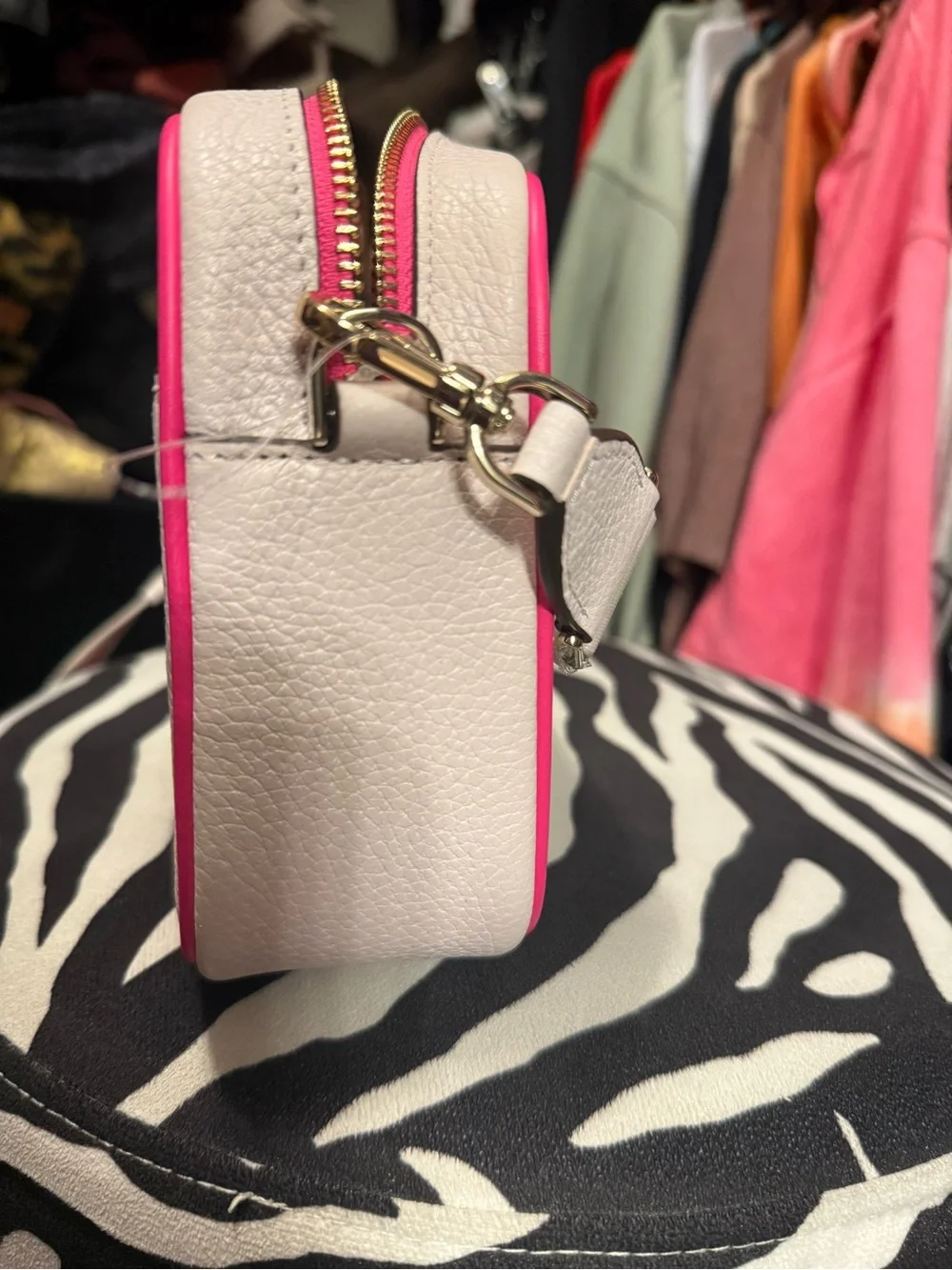 kate spade New York Cream Crossbody Bag with Pink Trim